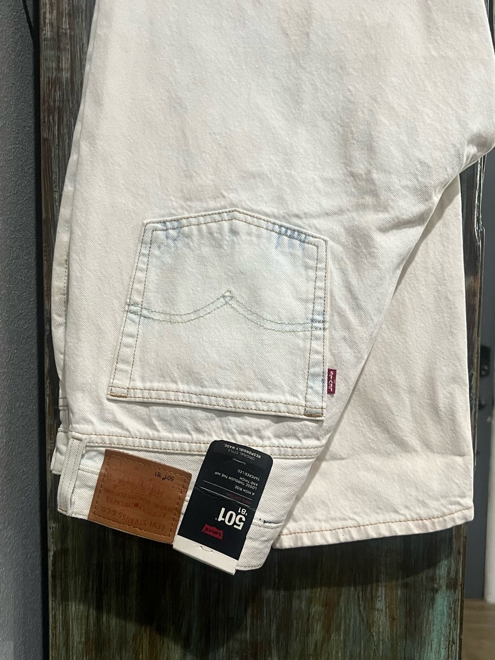 Levi's Off-White 501 Straight Pocket Jeans